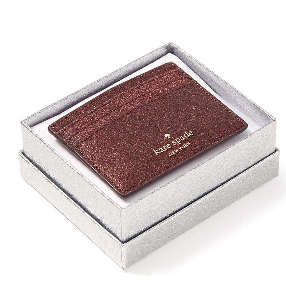 Kate Spade Shimmy Glitter Fabric Boxed Small Slim Cardholder in Deep Nova